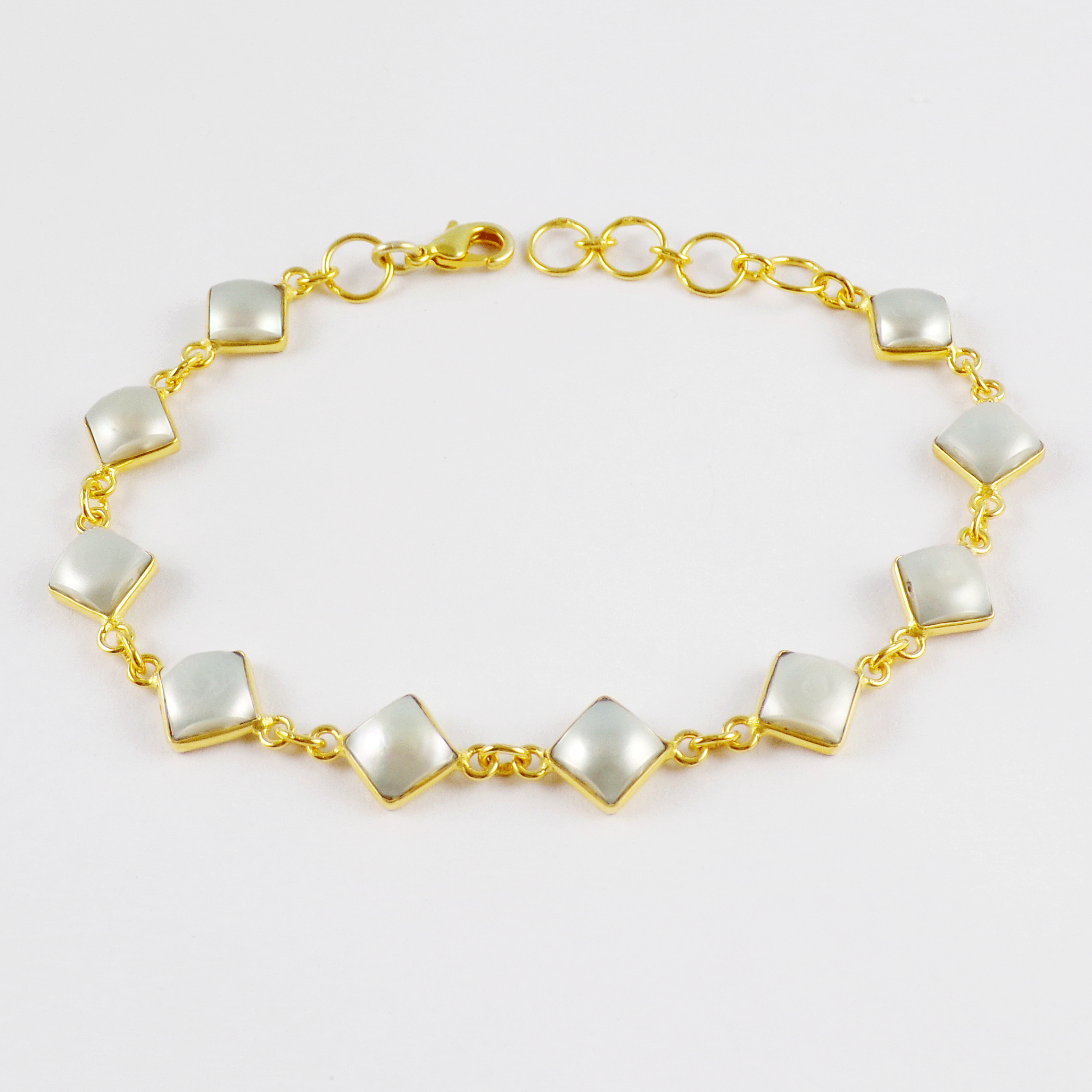 Beautiful Pearl Brass Bracelet F - BZB998 18K Gold Plated Cab Square Shape 8x8mm Bezel Setting Brass Bracelet